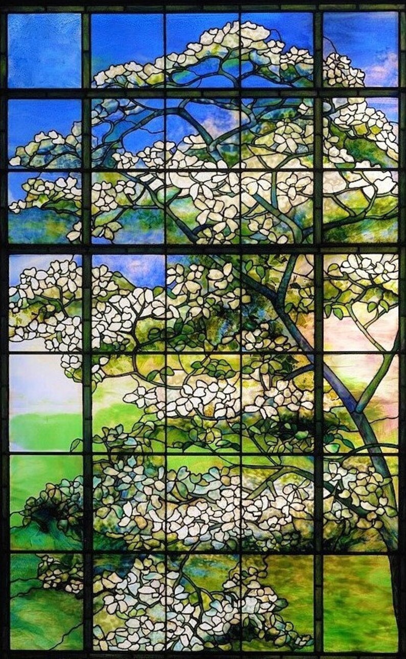 Tiffany Stained Glass Dogwood Tree Window Cling Suncatcher Etsy