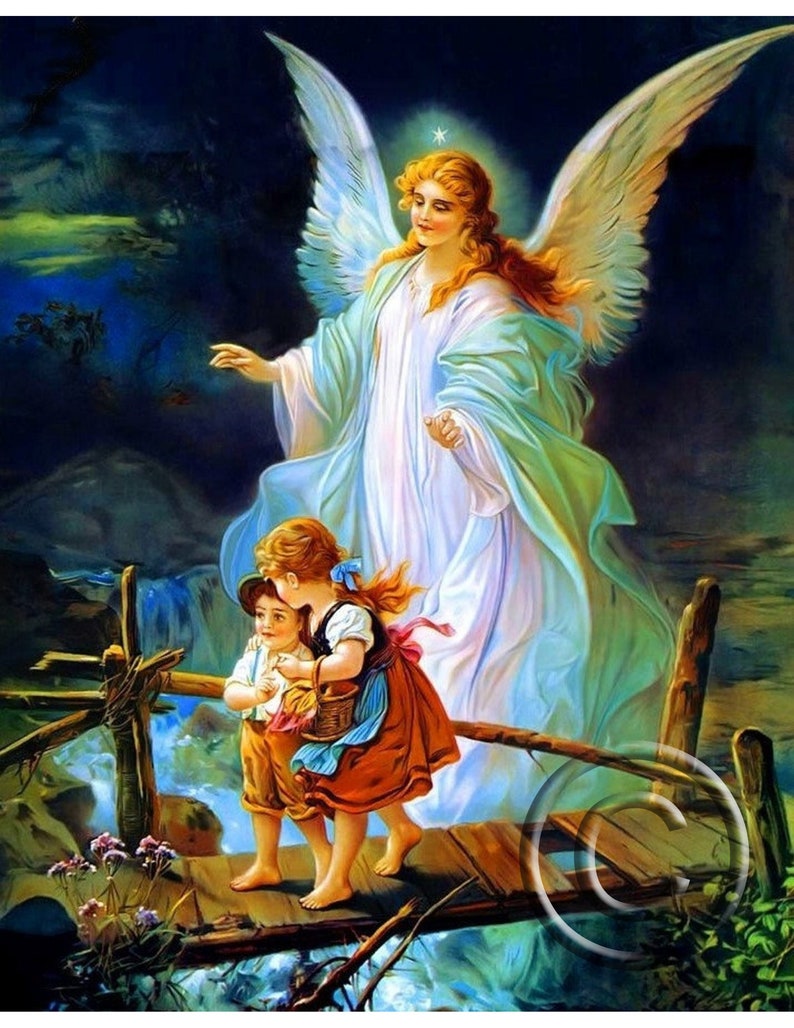 Guardian Angel and Children Crossing Bridge Paper Art Print | Etsy
