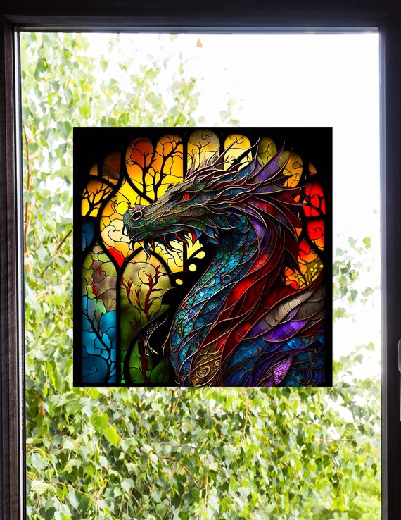 Dragon Faux Stained-Glass WINDOW CLING Glassy Deluxe, 2-Sided