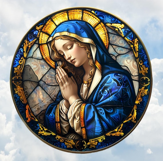 聖母マリアのステンドグラス風窓用ステッカー 光沢あり、半透明、両面 聖母マリアのステンドグラス風窓用ステッカー 光沢あり、半透明、両面
