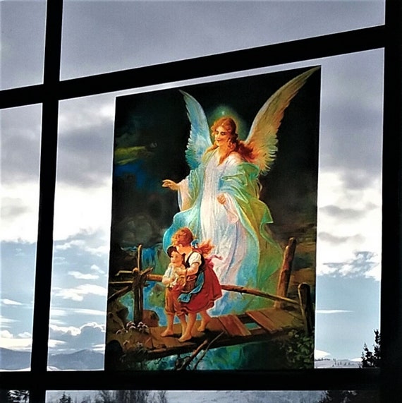 Guardian Angel WINDOW CLING Glass-like Suncatcher Angel & Children