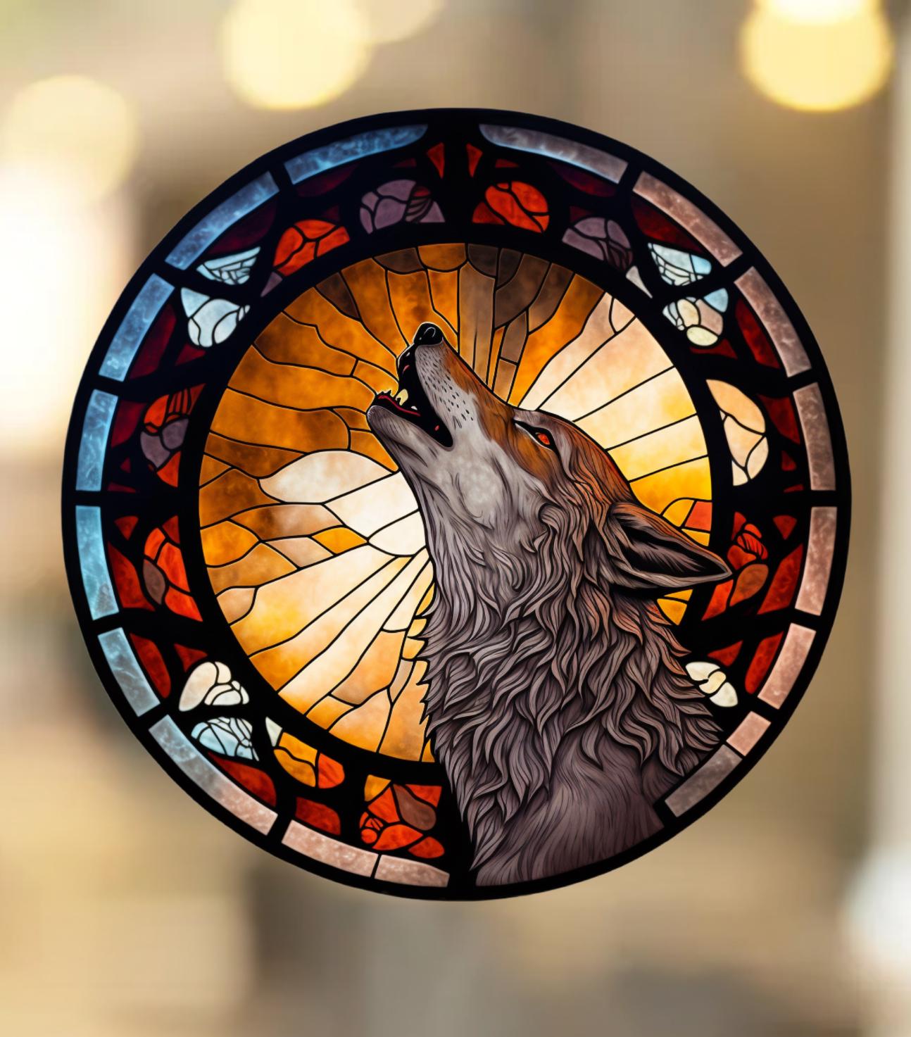 Window Howling Howling Wolf Faux Stained-glass WINDOW CLING - Etsy
