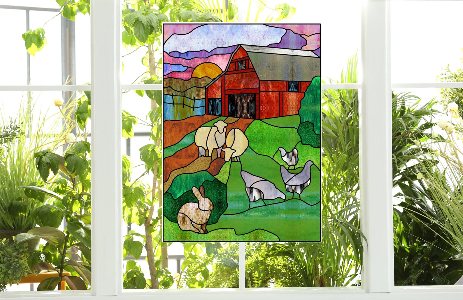 Faux Stained Glass Farm Animals and Barn WINDOW CLING Sheep Etsy