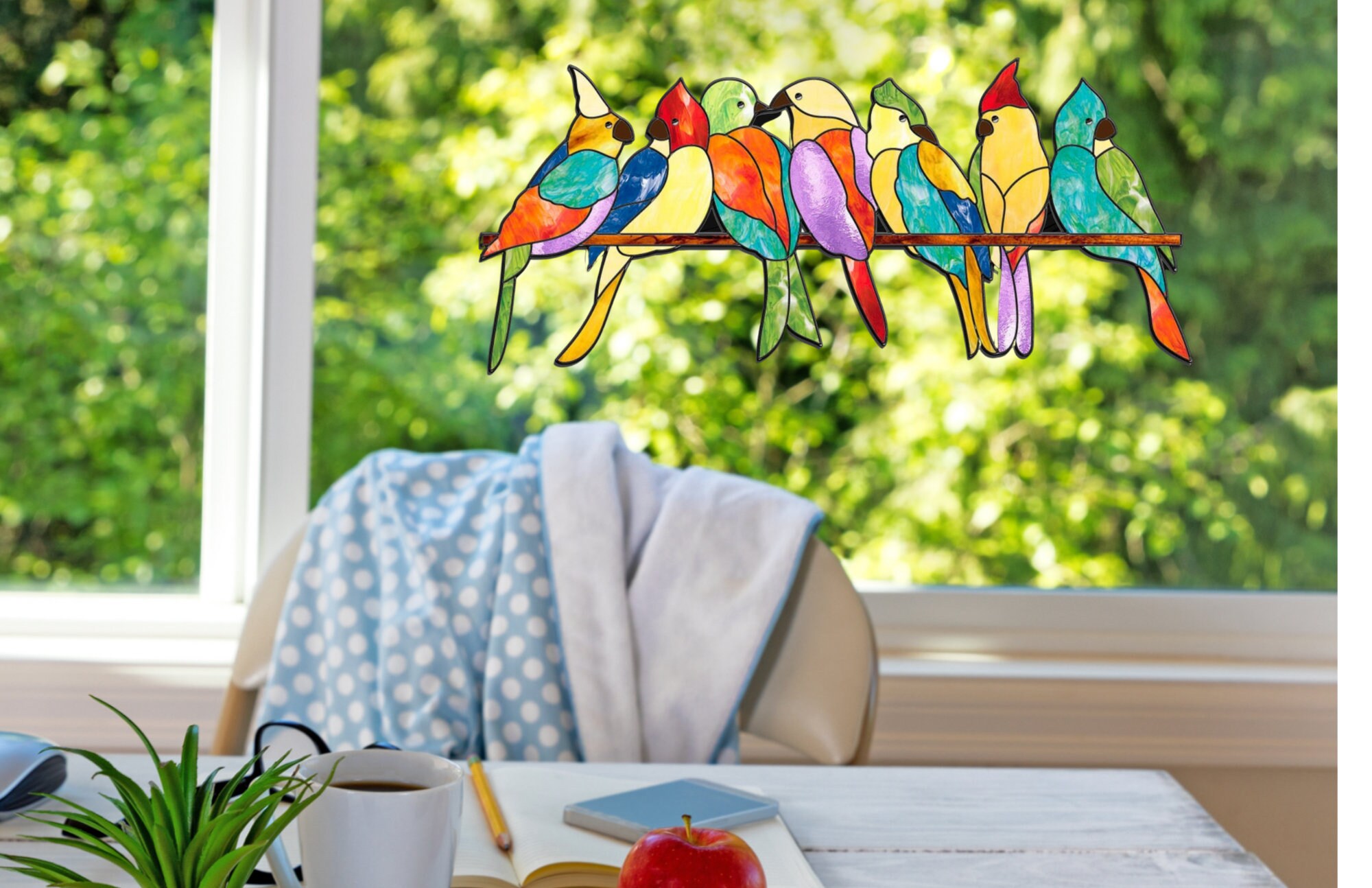 BIRDS Faux Stained Glass Birds WINDOW CLING Suncatcher Etsy