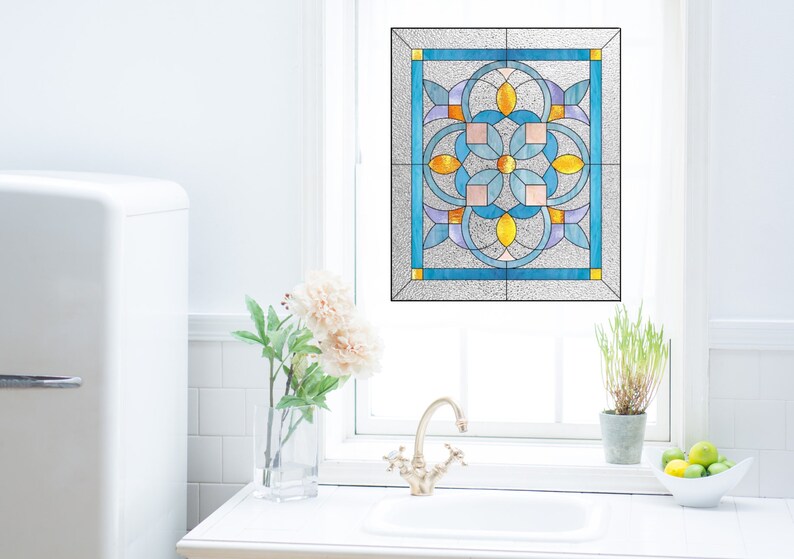 Blue Art Deco WINDOW CLING Stained Glass Color Suncatcher Etsy