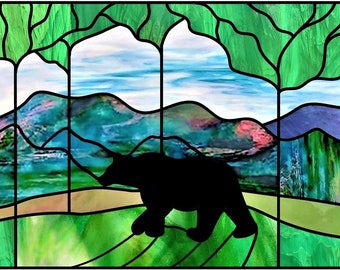 Bear WINDOW CLING ~ Faux Stained Glass ~ Suncatcher ~ Mountains ~ Wildlife ~ Size 10.6"  Thick Glassy Deluxe Vinyl