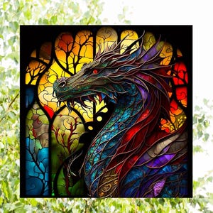 Dragon Faux Stained Glass Deluxe WINDOW CLING ~ Colorful Sun-catcher Size 8" Repositionable Vinyl