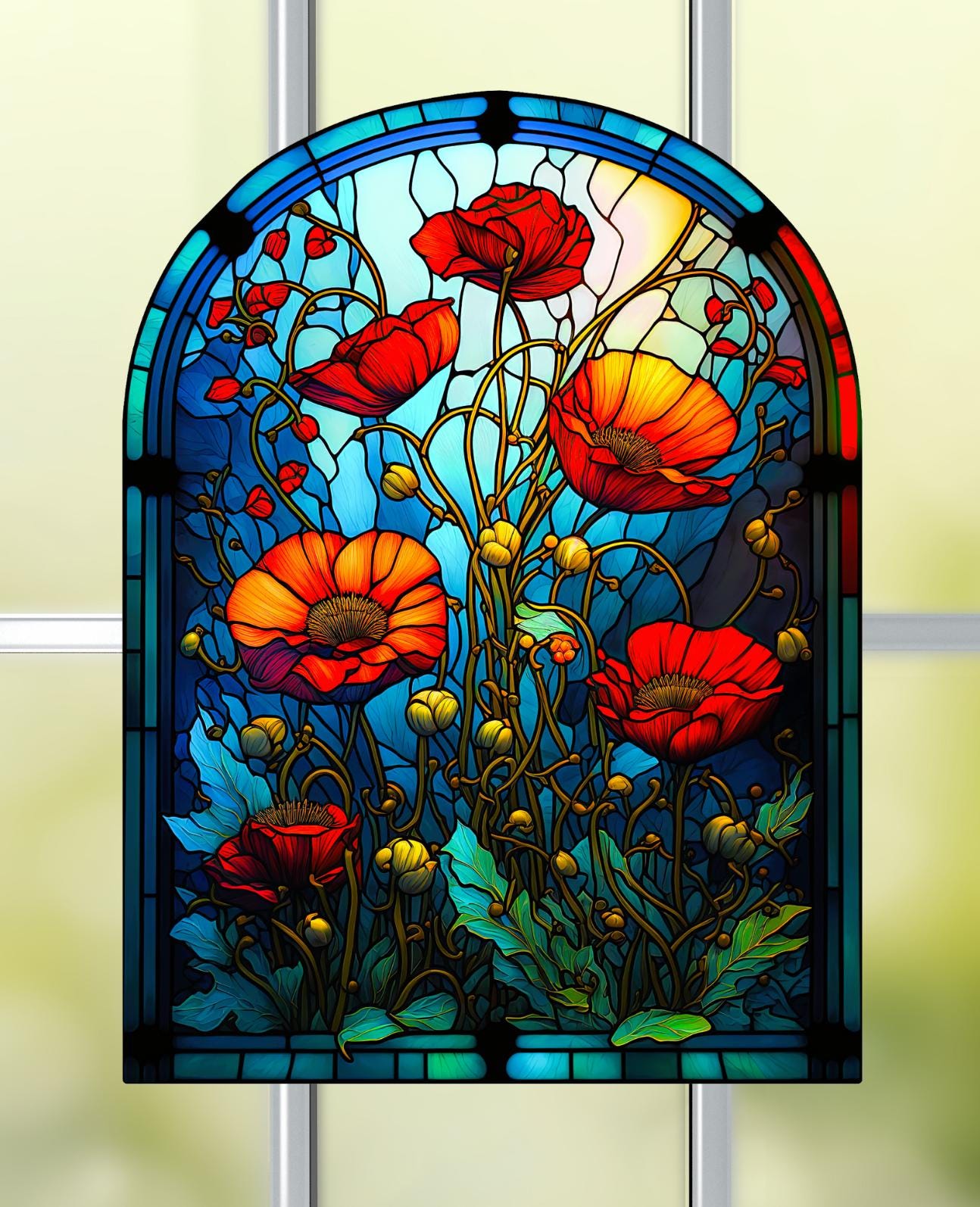 ポピーの花柄フェイクステンドグラス風ウィンドウステッカー - Etsy 日本