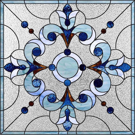 Faux Stained Glass Window Cling Blue Art Deco Swirl Design Etsy
