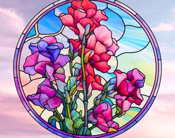 Sweet Pea Flowers Faux Stained-Glass WINDOW CLING
