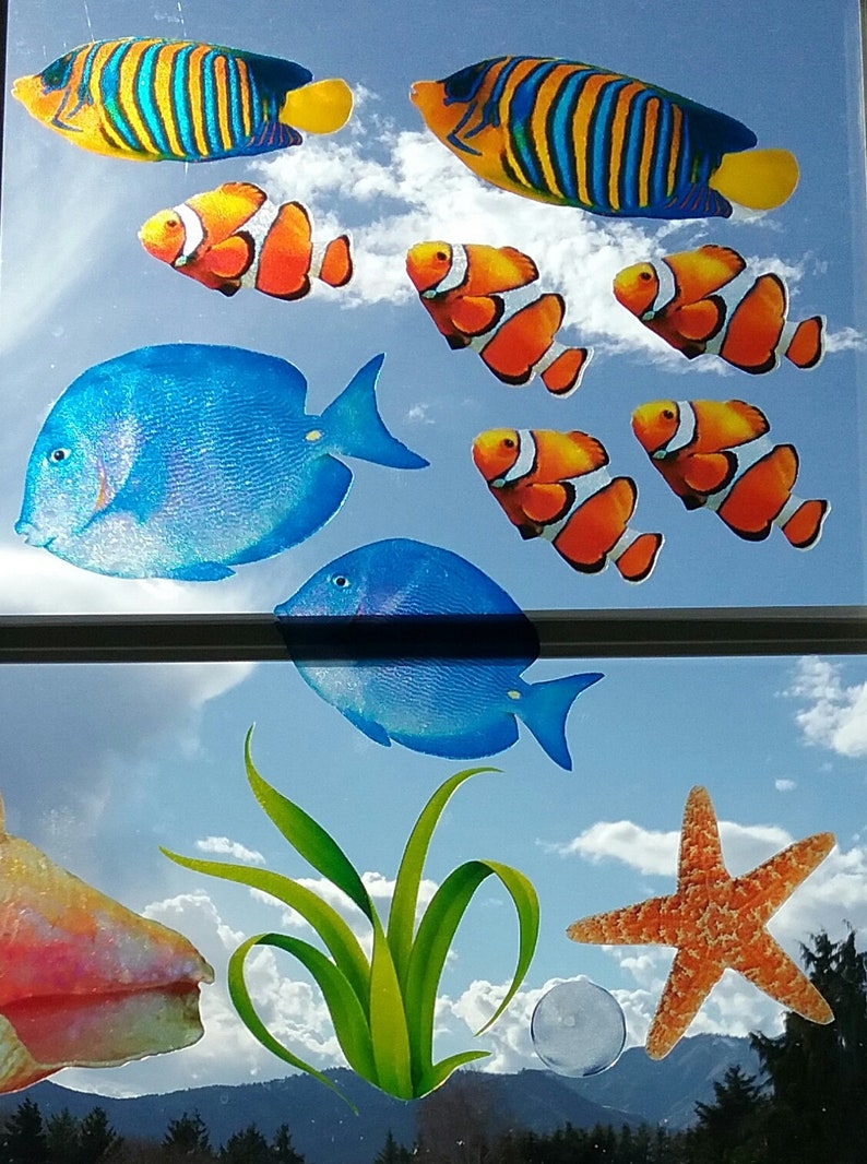 Tropical Fish Window Clings Stained Glass Color 25 Etsy