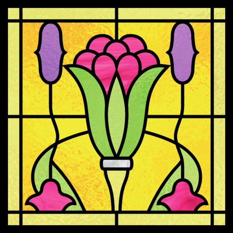 Art Deco Window Cling Stained Glass Color Suncatcher Etsy