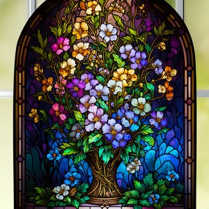 Primrose February Birth Month Flowers WINDOW CLING Faux Stained Glass Suncatcher Size 10.4 Thick Glassy Deluxe Vinyl image 10