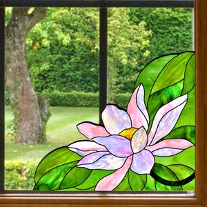 Lotus Flower Corner Faux Stained-Glass WINDOW CLING Glossy, Translucent, Double-Sided
