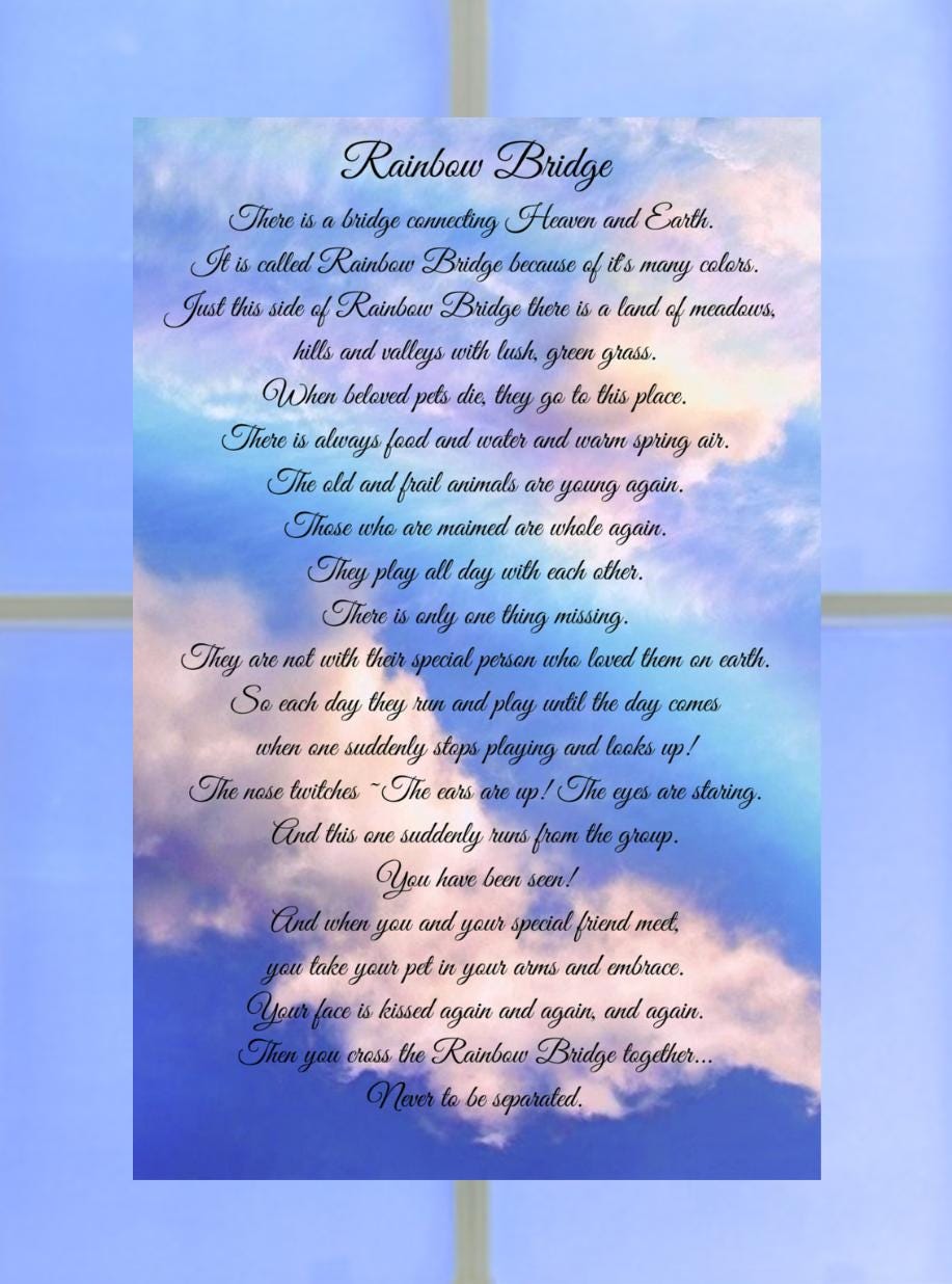 Translucent Poem Rainbow Bridge Poem WINDOW CLING Glossy, Translucent, Double-sided for ...