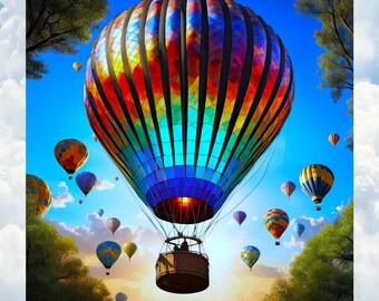 Hot Air Balloons Deluxe WINDOW CLING ~ Rainbow Colors ~ Suncatcher ~ Size 8&quot; Repositionable Vinyl