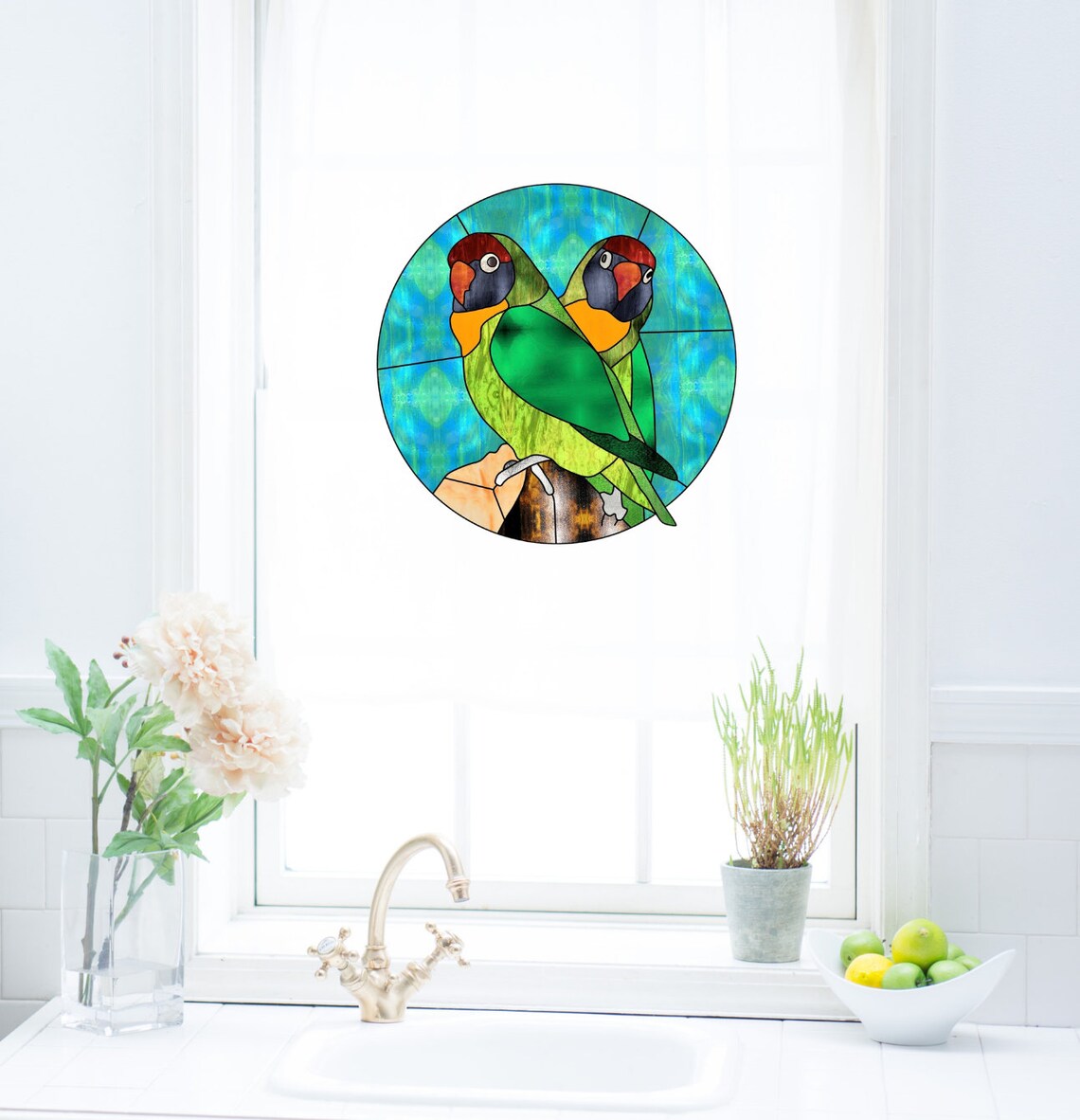 Lovebirds Faux Stained Glass WINDOW CLING Colorful Etsy
