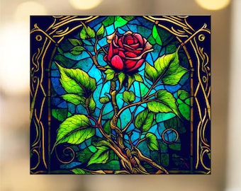 Rose Faux Stained Glass WINDOW CLING Glossy, Transparent, Double-Sided