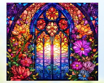 Faux Stained Glass WINDOW CLING ~ Suncatcher ~ Floral ~ Arch ~ Size 9.4"  Thick Glassy Deluxe Vinyl