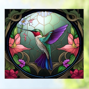 Hummingbird Faux Stained Glass  WINDOW CLING ~ Sun-catcher Size 9.1 Repositionable Vinyl