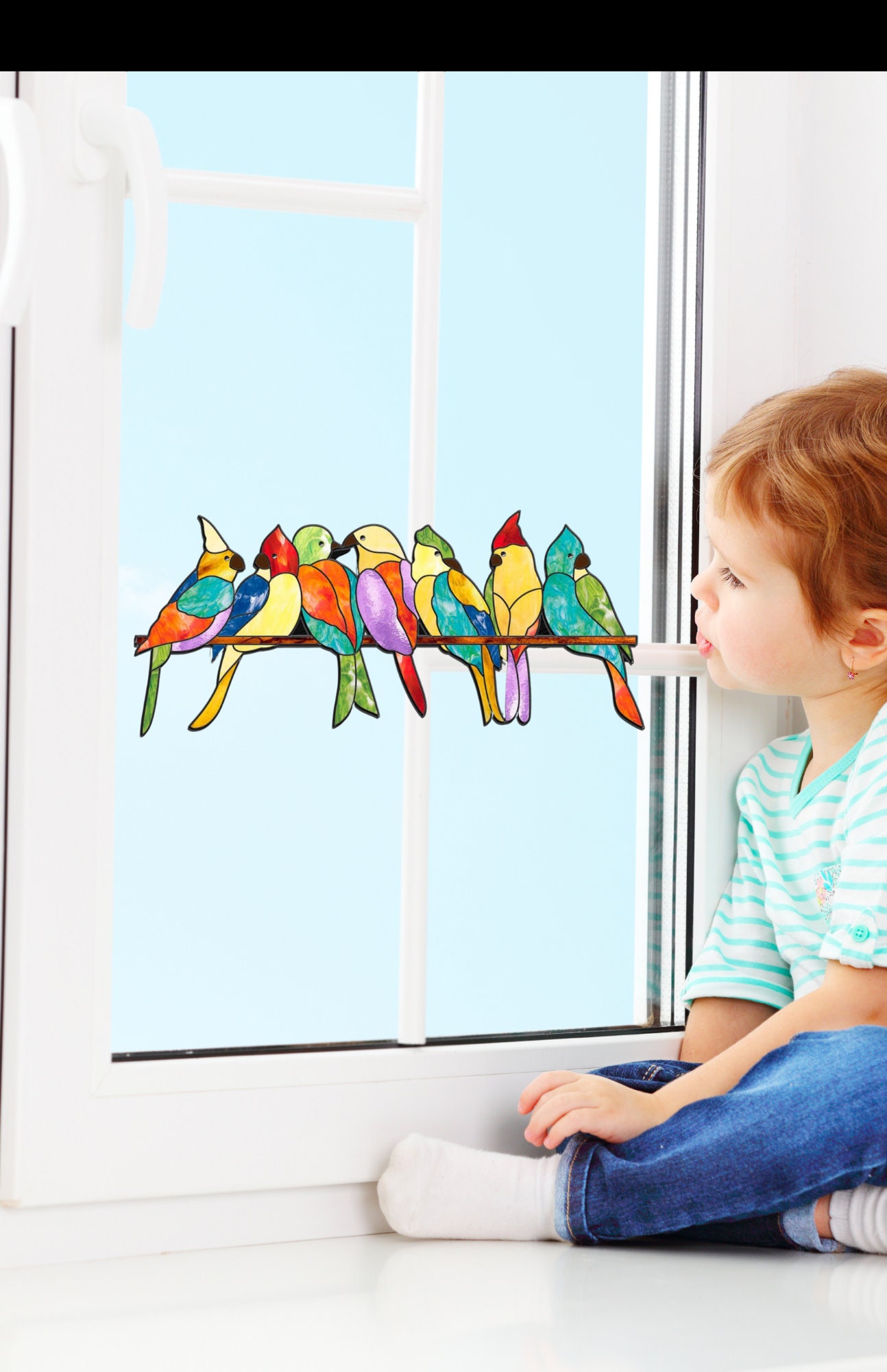 BIRDS Faux Stained Glass Birds WINDOW CLING Suncatcher Etsy