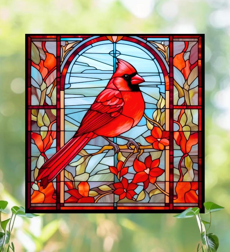 Cardinal Faux Stained-glass WINDOW CLING - Etsy