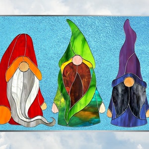 Faux Stained Glass Gnome Deluxe WINDOW CLING ~ Suncatcher Size 10.6&quot; Repositionable Vinyl