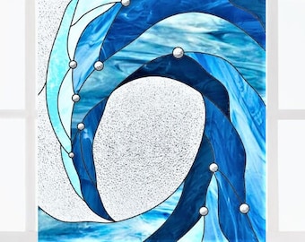 Faux Stained Glass Wave WINDOW CLING ~ Suncatcher Size 8.4" Thick Glassy Deluxe Vinyl