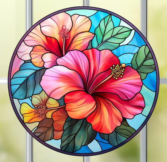 ハイビスカス フェイクステンドグラス ウィンドウクリング デラックス