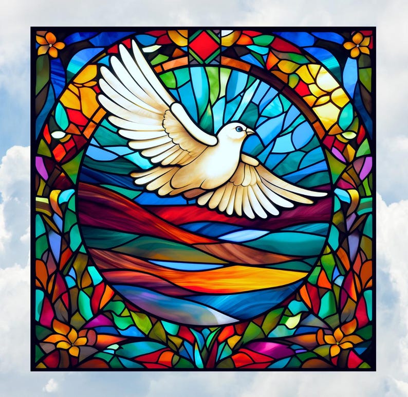 Holy Spirit Dove Faux Stained Glass WINDOW CLING Glossy, Translucent ...