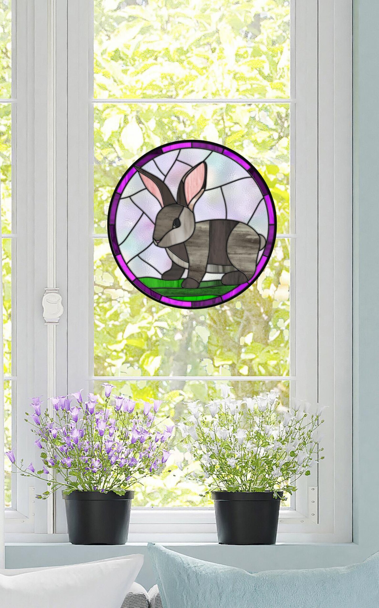 Bunny Rabbit Faux Stained-glass WINDOW CLING Glossy, Translucent ...