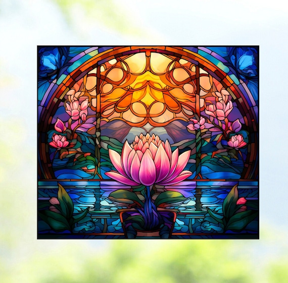 Faux vitrail Fleur de Lotus FENÊTRE CLING Suncatcher 4 choix de conception  Taille 9,1 Vinyle repositionnable -  France