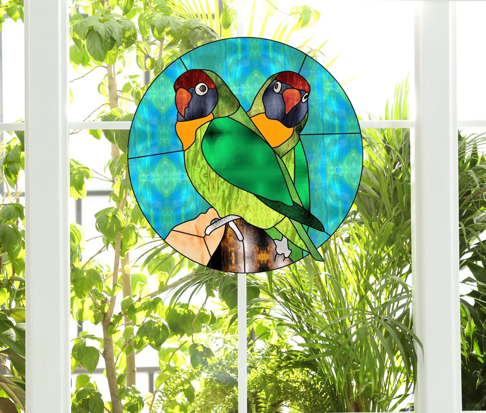 Lovebirds Faux Stained Glass WINDOW CLING Colorful Etsy