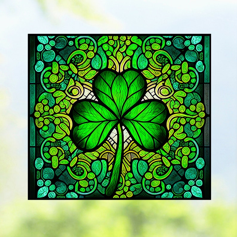 Irish Shamrock Faux Stained Glass WINDOW CLING St Patrick's Day Clover Size 9.1 Thick Glassy Deluxe Vinyl image 3