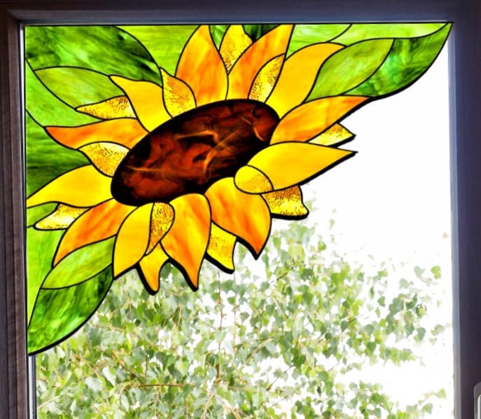 Faux Stained Glass Sunflower WINDOW CLING Suncatcher for Window Corner Size  10.4 Repositionable Vinyl -  Finland