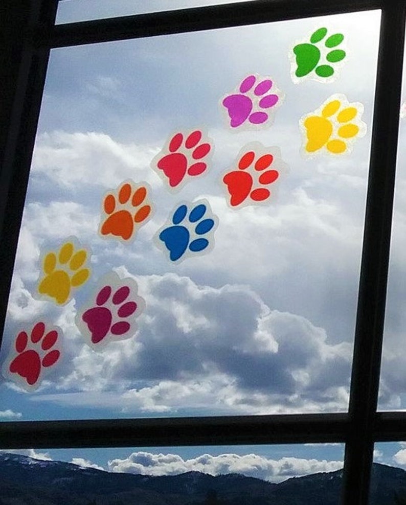 Pet Paw Print Window Clings Suncatcher Decorations Cat Etsy