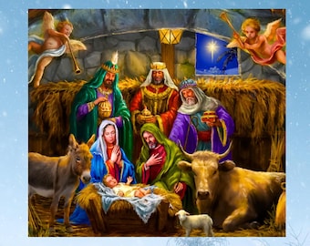 Nativity WINDOW CLING Christmas Manger Scene Glassy Deluxe, 2-Sided Color