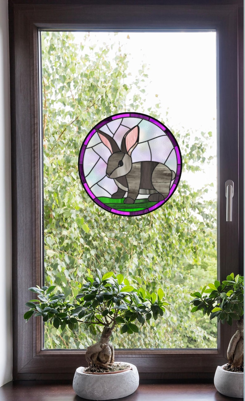 Bunny Rabbit Faux Stained-glass WINDOW CLING Glossy, Translucent ...