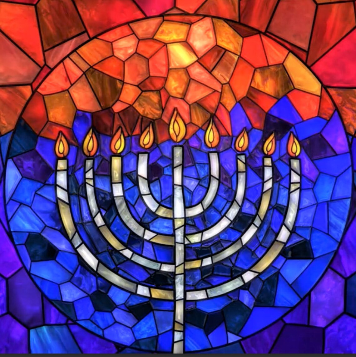 Hanukkah Menorah WINDOW CLING Faux Stained Glass Jewish Etsy UK