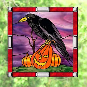 Halloween Raven Faux Stained Glass Window Cling: 8&quot; Square Vinyl Sun-catcher