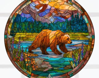 Bear Faux Stained Glass WINDOW CLING Glossy, Translucent
