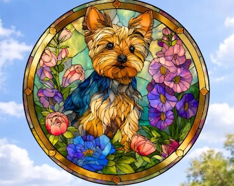 Yorkshire terrier hundkonstmålning i glasfönster Glansigt, genomskinligt, dubbelsidigt
