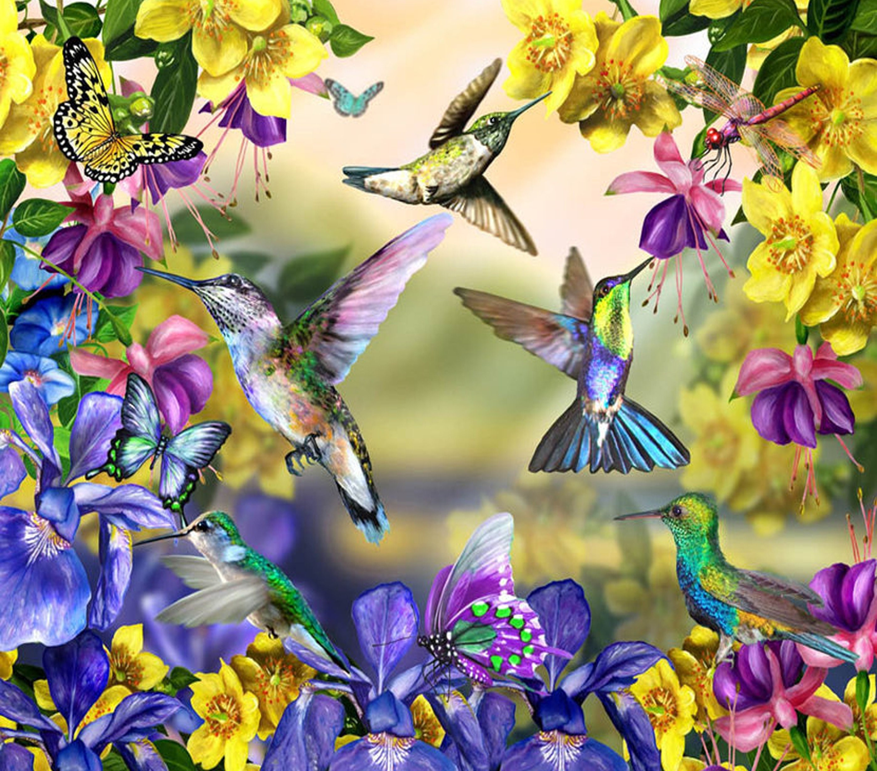 Spring Flowers And Hummingbirds