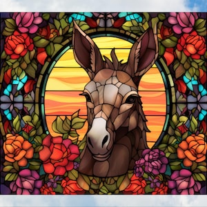 Donkey Faux Stained Glass Deluxe WINDOW CLING ~ Sun-catcher Size 9.1&quot; Repositionable Vinyl