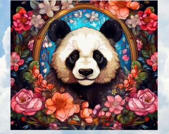 Panda Bear Faux Stained-Glass WINDOW CLING