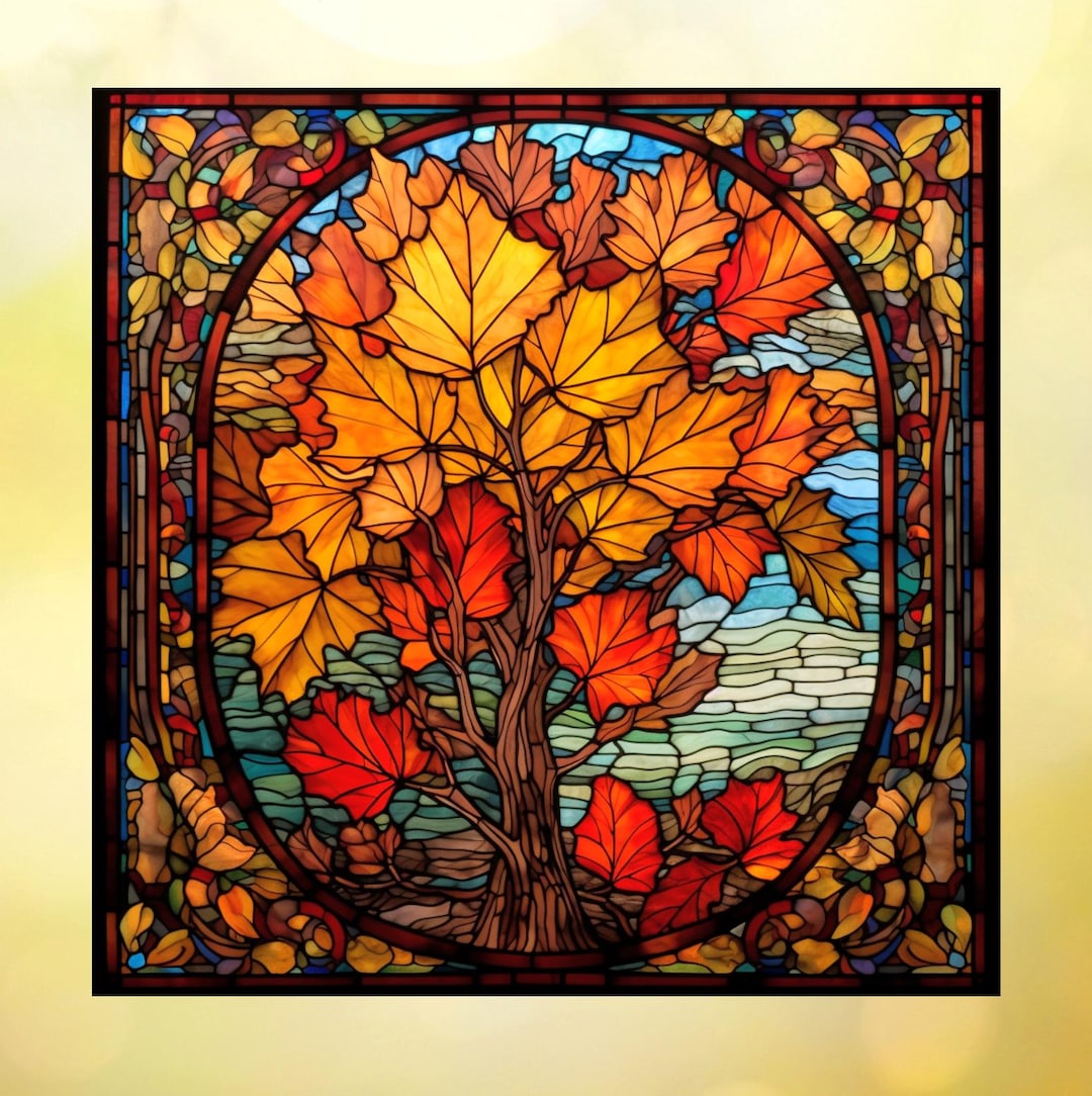Fall Leaves & Tree Faux Stained-glass WINDOW CLING - Etsy