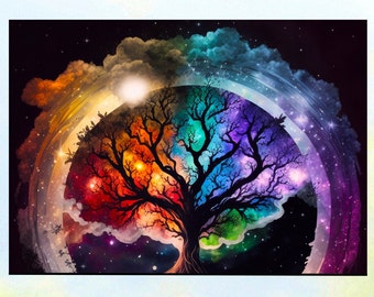 Tree of Life WINDOW CLING ~ Colorful ~ Celestial ~ Size 10.6"  Thick Glassy Deluxe Vinyl