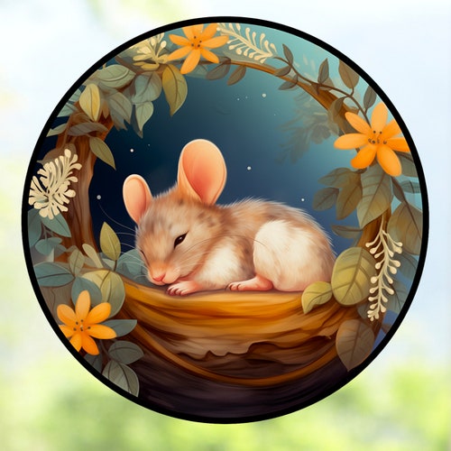 Mouse WINDOW CLING ~ Suncatcher ~ 3 Designs ~ Sleeping Mouse ~ Mice ~ Size 8"  Thick Glassy Deluxe Vinyl