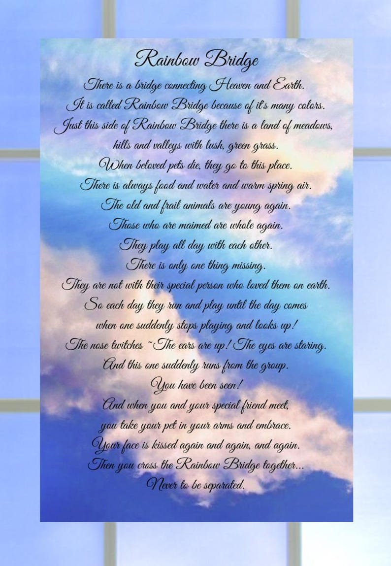 Rainbow Bridge Poem WINDOW CLING for Pet Loss, Glossy, Translucent, - Etsy