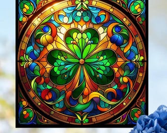 Shamrock Faux Stained-Glass WINDOW CLING Glossy, Translucent, Double-Sided
